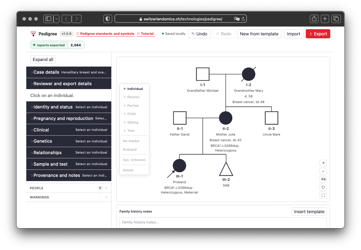 Pedigree builder landing page