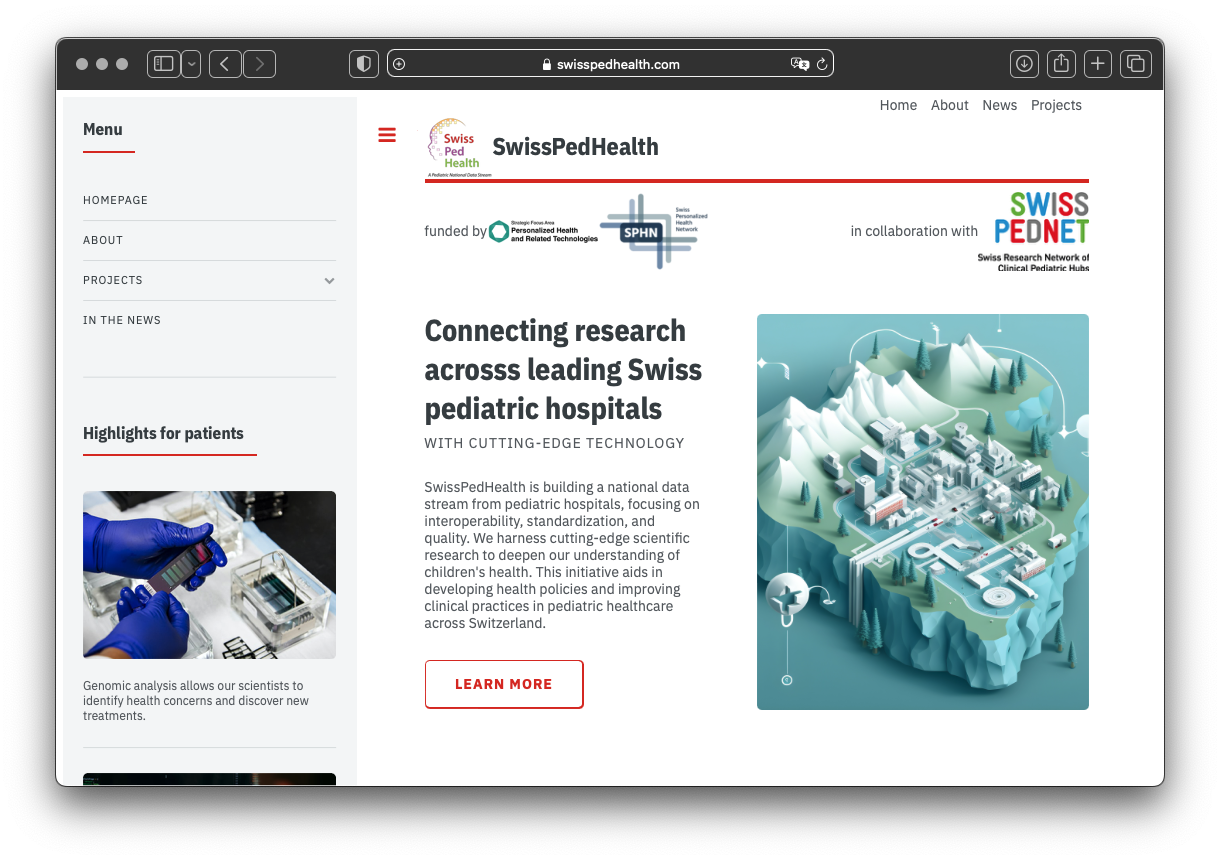 SwissPedHealth landing page